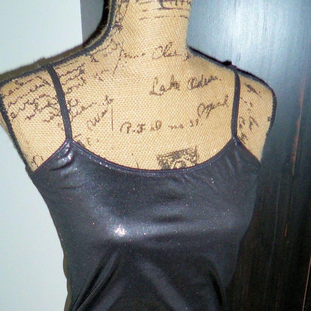 BLACK SILVER METALLIC EVENING FITTED TANK TOP CAMI